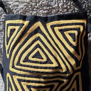 Vintage Bolivia Handmade Mola Geometric Black and Yellow Tote Bag